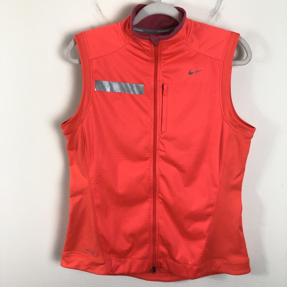 Nike Dri-Fit Shield Reflective Running Vest Women's Sz L Neon Orange Athletic